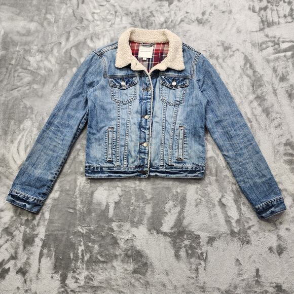 Thread & Supply Jacket Womens M Denim Flannel Lined Sherpa Collar Trucker Casual - Picture 2 of 12